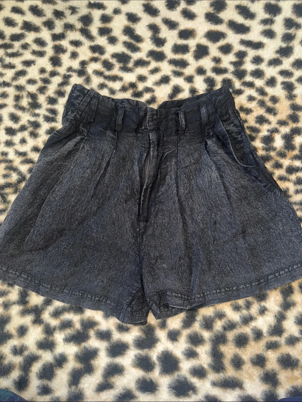 Free People High-Waist Washed Black Pleated Shorts